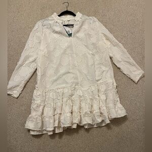H&M Cream Textured Ruffle Women’s shirt